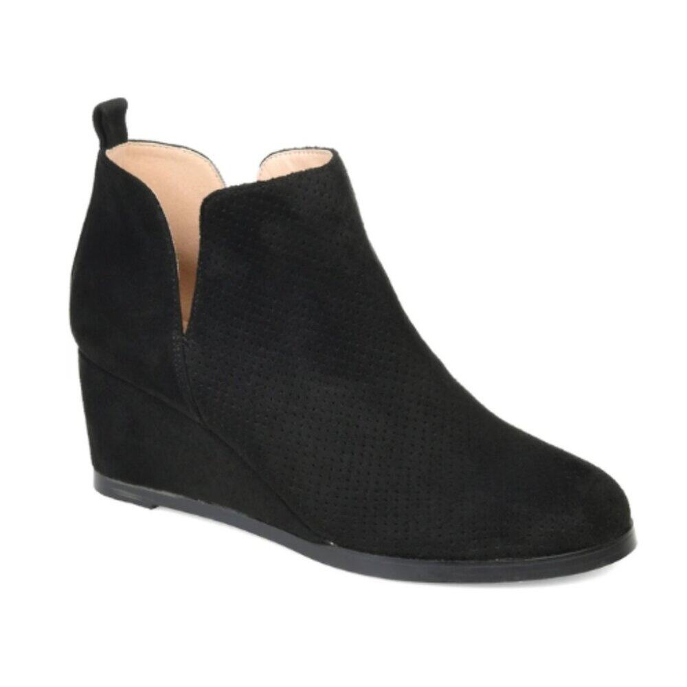 Journee Collection Mylee Wedge Bootie Black Faux Suede - Size 7.5